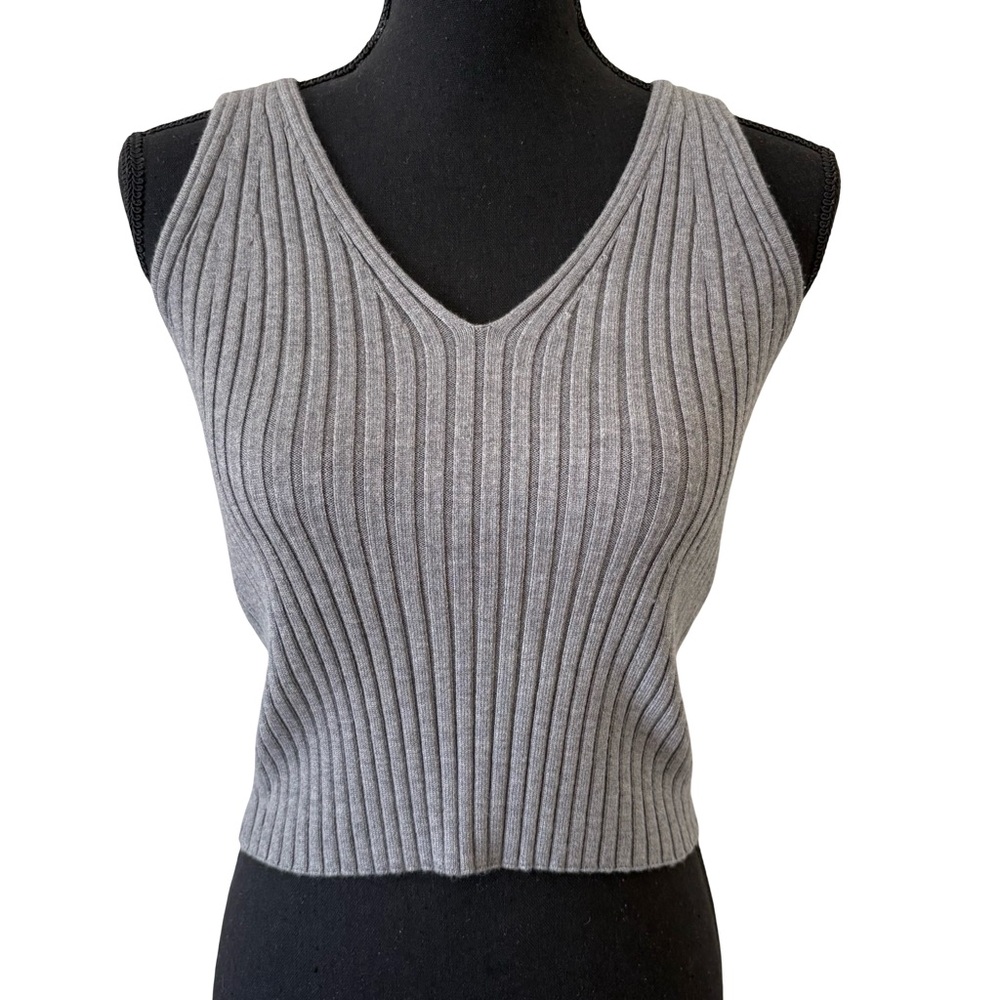 Quince Women Eco Knit Crop Ribbed Tank Gray Medium M